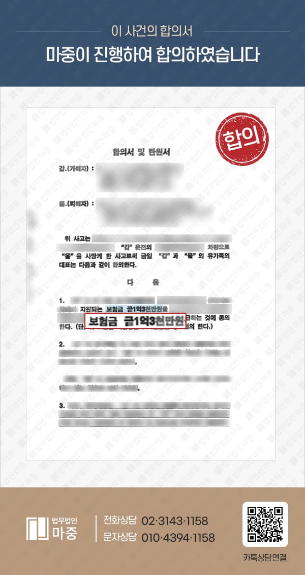 교통사고 뺑소니 사망 피해자 형사 합의 / 합의금 1억 3,000만원